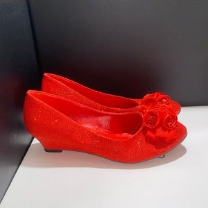 Sparkly glitter floral red heels